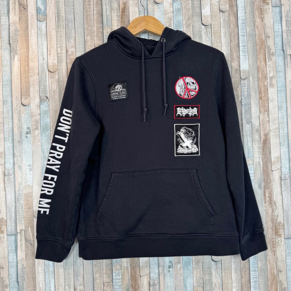 Lurking Class Dont Pray For Me Black Hoodie Pullover Patches Skull Goth‎ Emo S